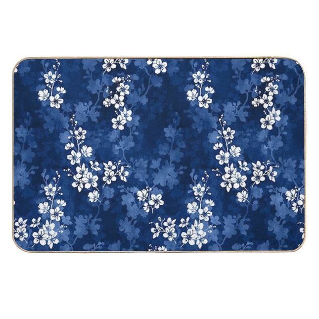 Sakura Blossom in Deep Blue  Fade-Resistant Bath Mat