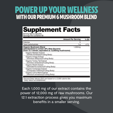 Organic Mushroom Complex Supplement Capsules