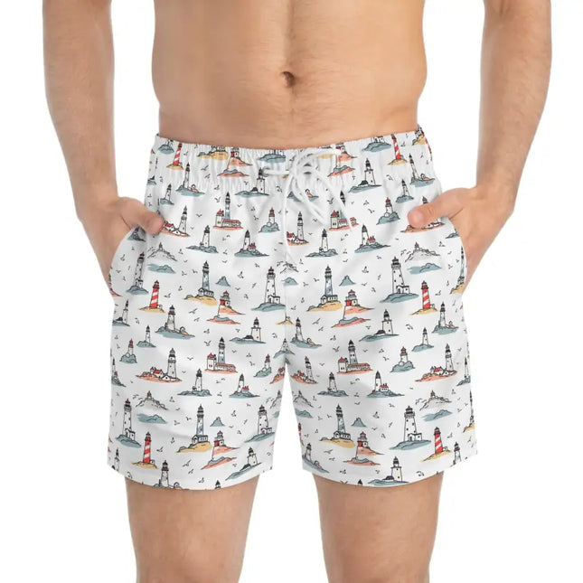 Ocean State Styles Mens Board Shorts Lighthouse Patterned