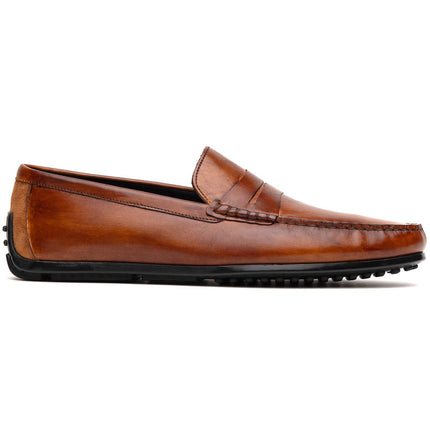 MONZA Hand Burnished Italian Calfskin Driving Loafers Cognac