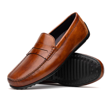 MONZA Hand Burnished Italian Calfskin Driving Loafers Cognac