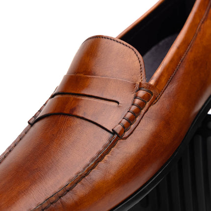 MONZA Hand Burnished Italian Calfskin Driving Loafers Cognac