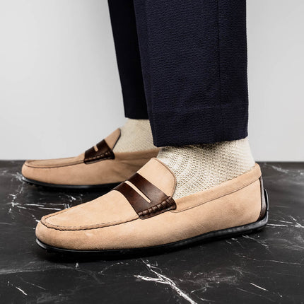 MONZA Sueded Italian Calfskin Driver Bone / Chestnut