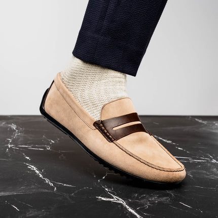 MONZA Sueded Italian Calfskin Driver Bone / Chestnut