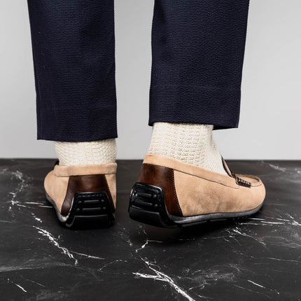 MONZA Sueded Italian Calfskin Driver Bone / Chestnut