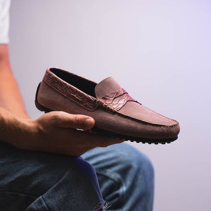 MONZA Sueded Calfskin with Crocodile Driver Candy