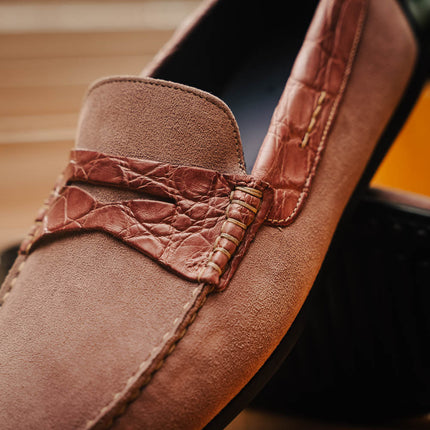 MONZA Sueded Calfskin with Crocodile Driver Candy