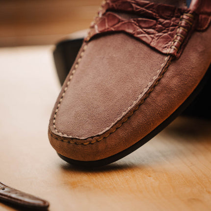 MONZA Sueded Calfskin with Crocodile Driver Candy
