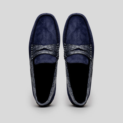 MONZA Sueded Calfskin with Crocodile Driver, Navy