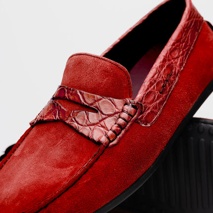 MONZA Sueded Calfskin with Crocodile Driver, Red
