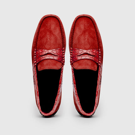 MONZA Sueded Calfskin with Crocodile Driver, Red