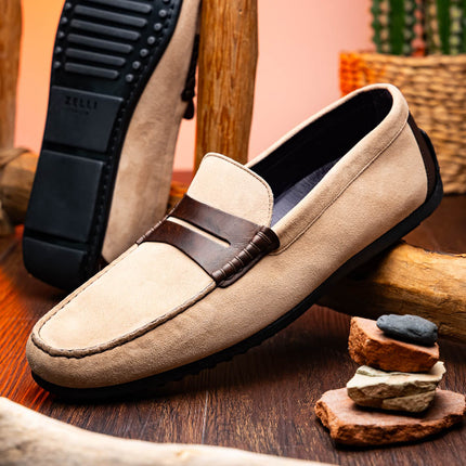 MONZA Sueded Italian Calfskin Driver Bone / Chestnut