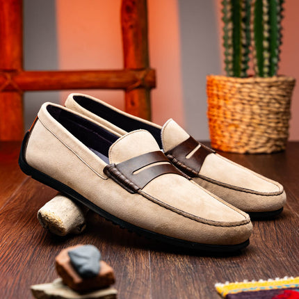 MONZA Sueded Italian Calfskin Driver Bone / Chestnut