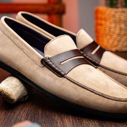 MONZA Sueded Italian Calfskin Driver Bone / Chestnut