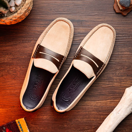 MONZA Sueded Italian Calfskin Driver Bone / Chestnut