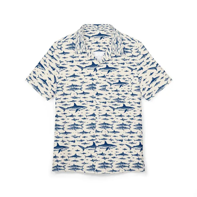 Ocean State Styles Shark Patterned Hawaiian Shirt Beachwear