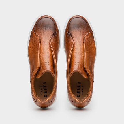 65-225-CGN SPETTACOLARE Italian Pebble Grain Calfskin Sneakers Cognac